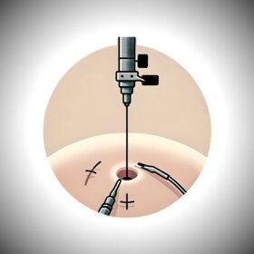 DALL·E 2024 01 15 00.07.40 A simple and minimalistic illustration depicting the concept of laparoscopy. The image should show a minimal abstract representation of laparoscopic s fotor 2024011501246